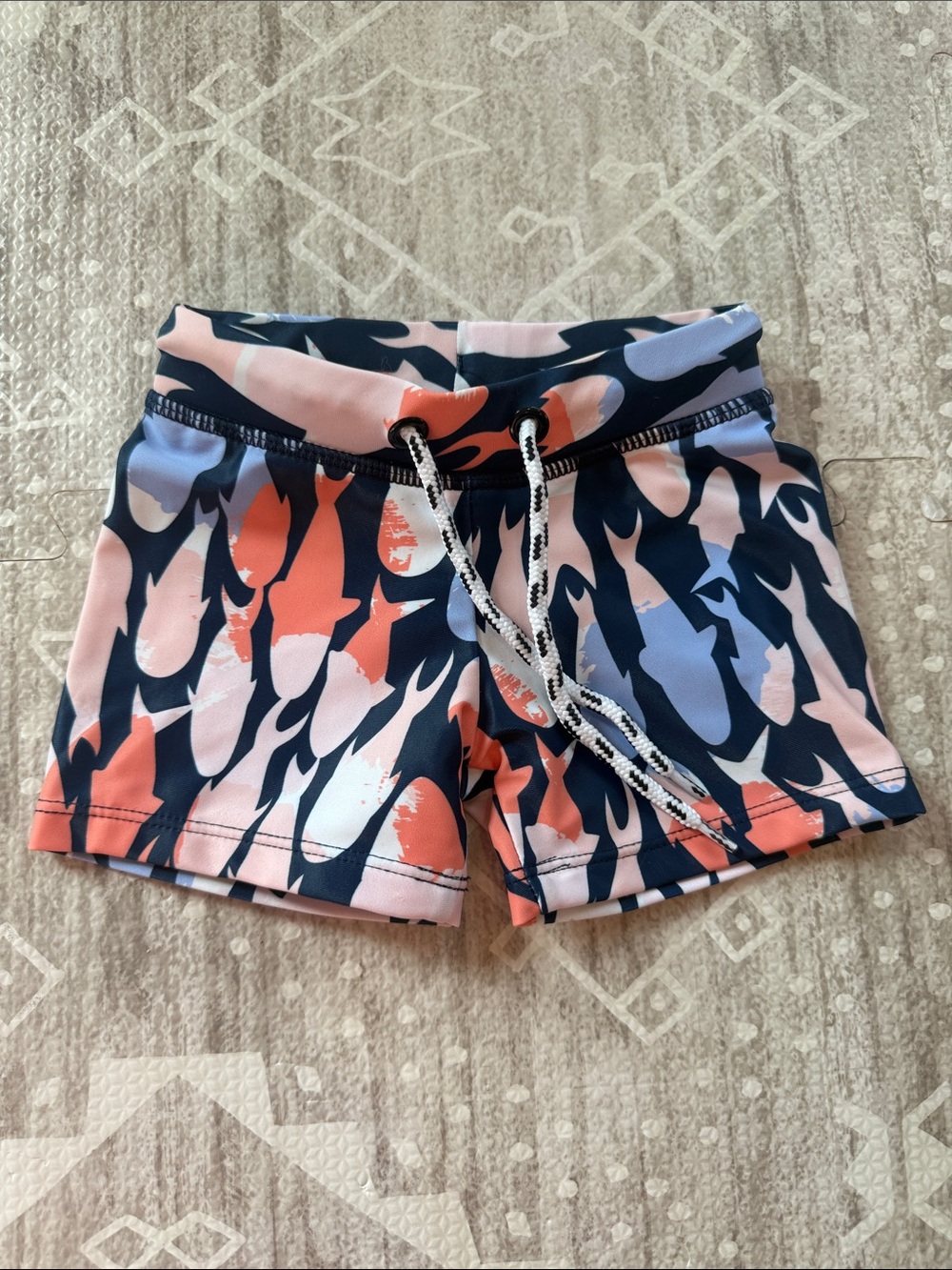 Snapper Rock Coral, Navy & Light Blue Patterned Athletic Shorts